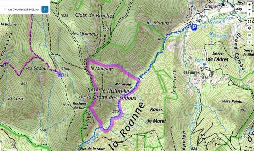 Carte du parcours et réserve naturelle des Sadous
