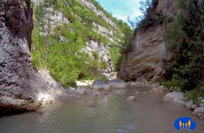La rivière s'enfonce au fond d'une gorge.