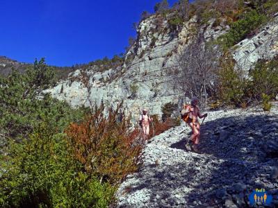 Le sentier traverse un pierrier.